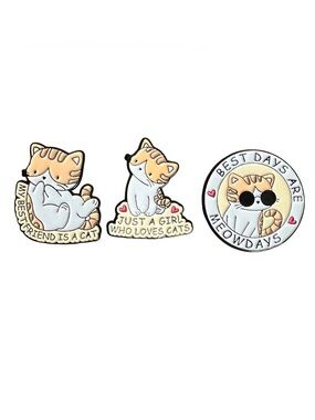 Cat Enamel Pin Set - Orange & White Cute Kitten Trio